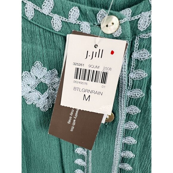 J. Jill Contrast-Embroidered Peasant Top A-Line Green Size M NWT - Picture 7 of 11
